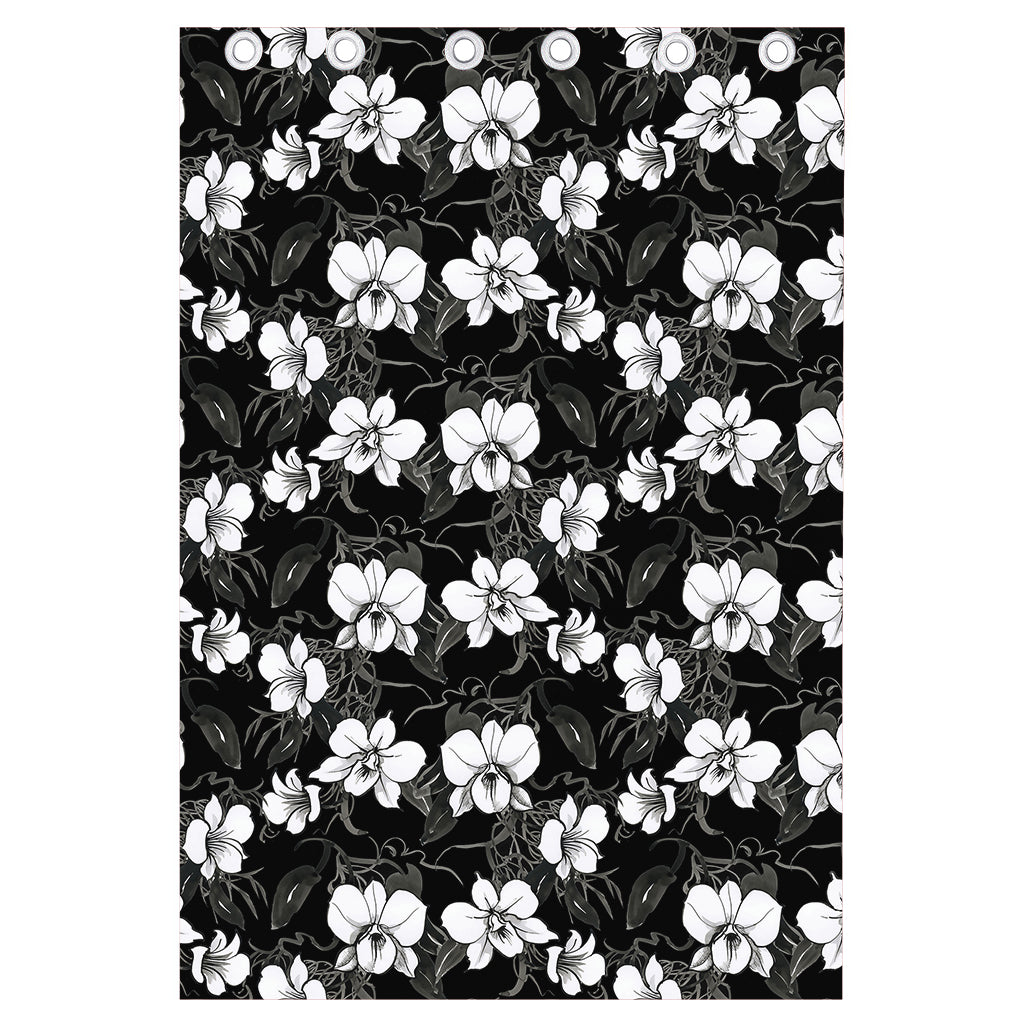 Black And White Cattleya Pattern Print Curtain