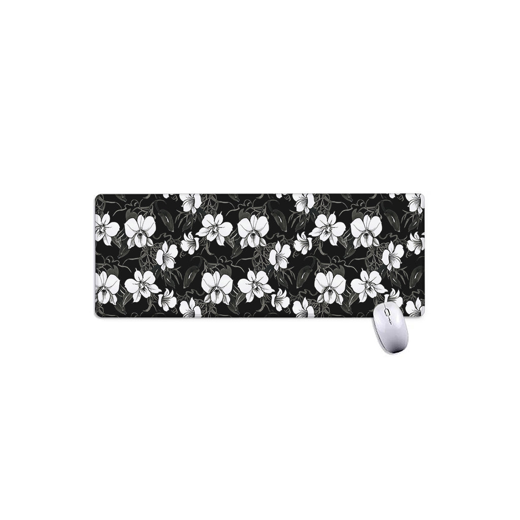Black And White Cattleya Pattern Print Extended Mouse Pad