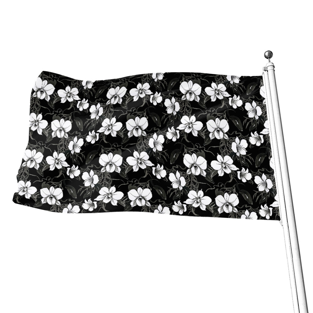 Black And White Cattleya Pattern Print Flag