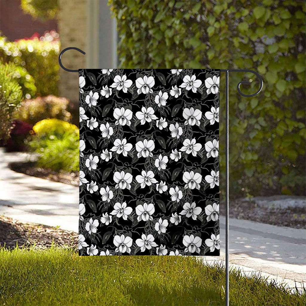 Black And White Cattleya Pattern Print House Flag