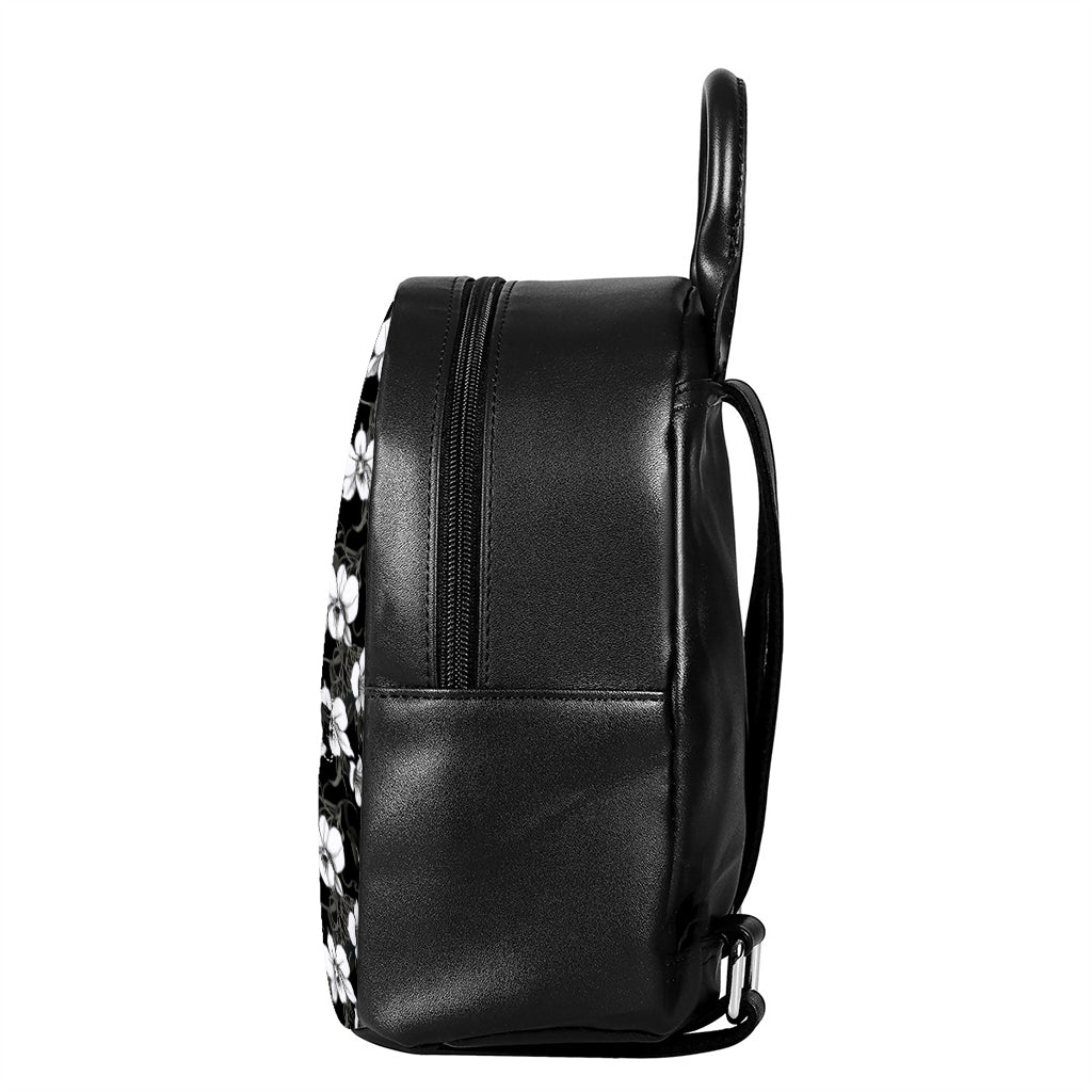 Black And White Cattleya Pattern Print Leather Backpack