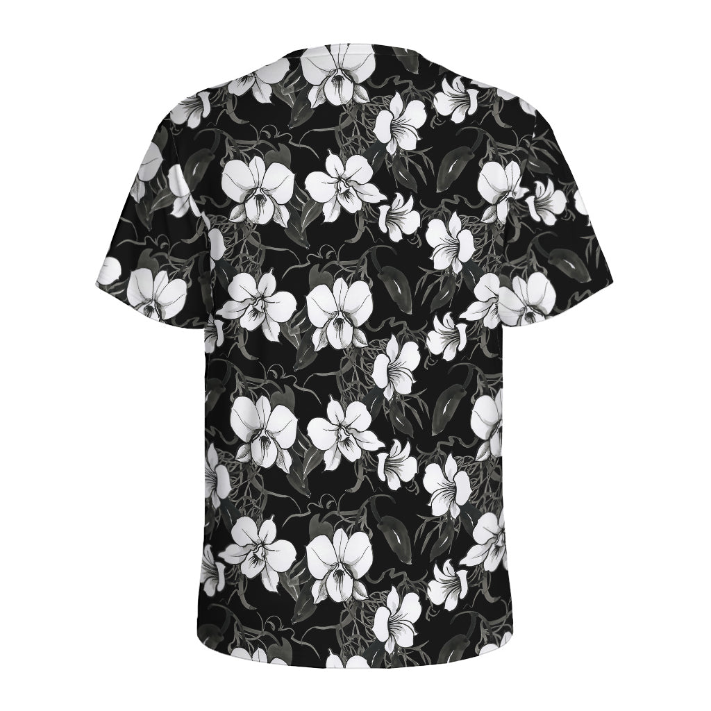 Black And White Cattleya Pattern Print Men's Sports T-Shirt