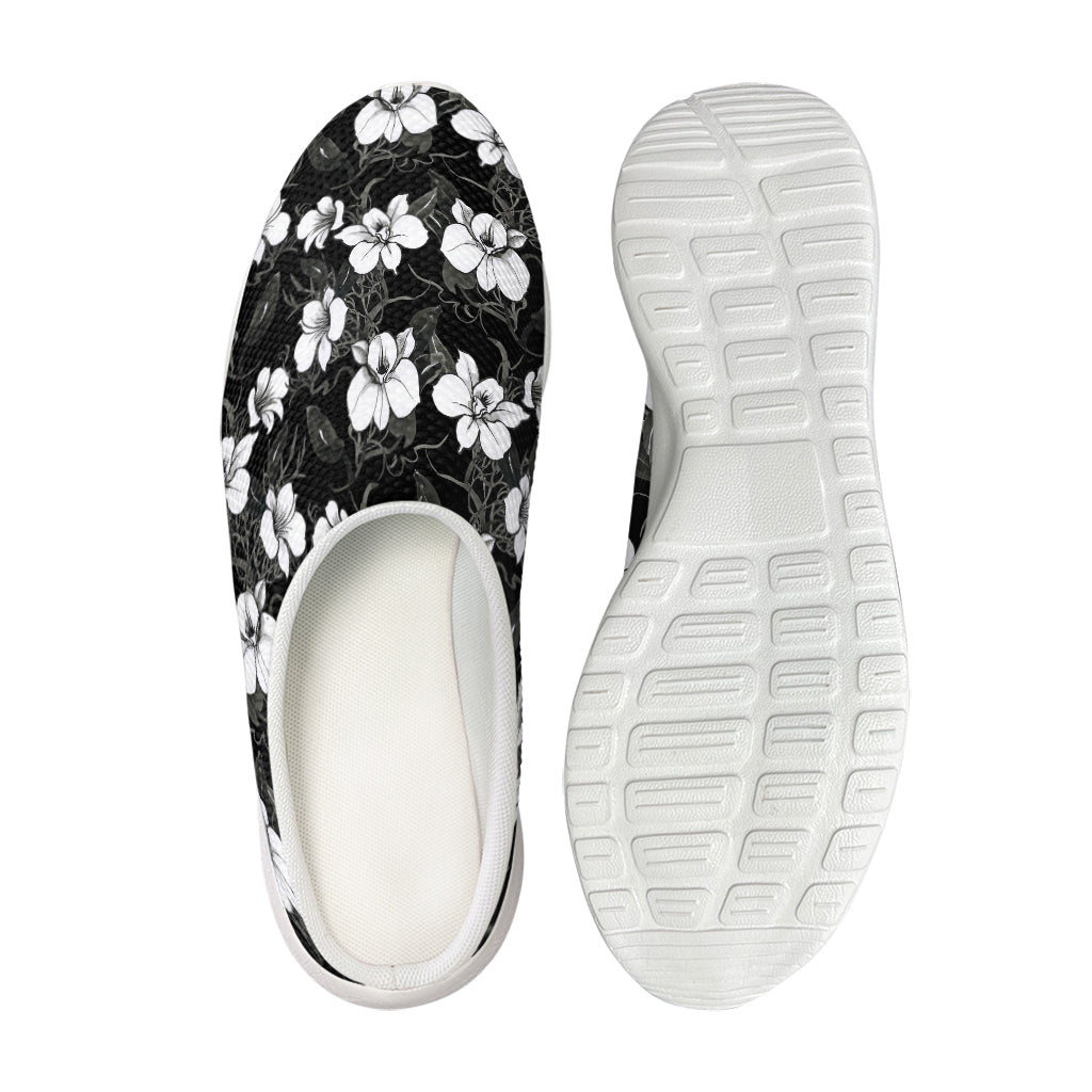 Black And White Cattleya Pattern Print Mesh Casual Shoes