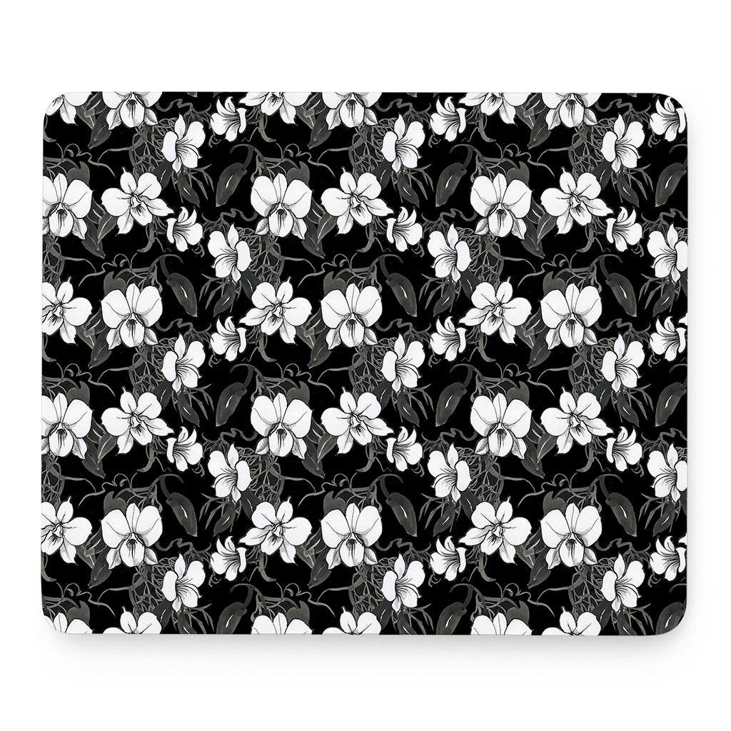 Black And White Cattleya Pattern Print Mouse Pad
