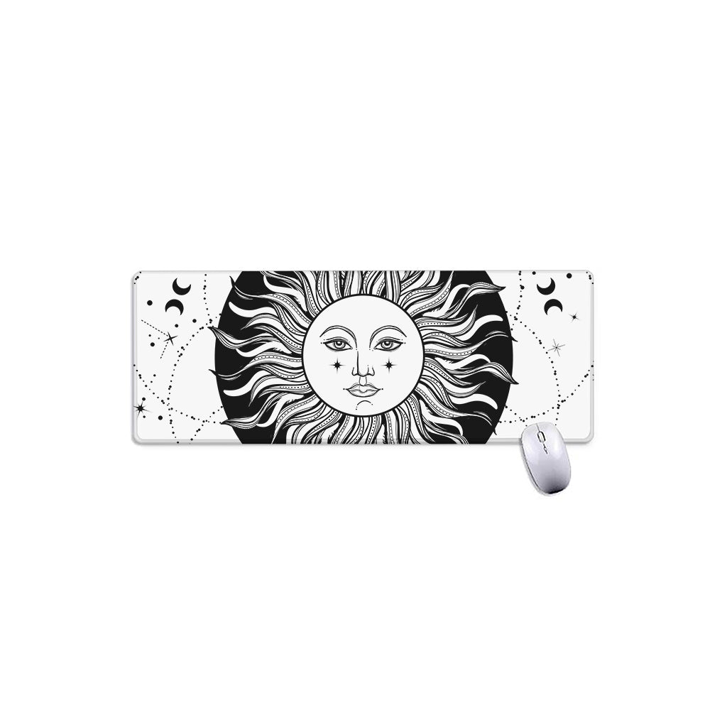 Black And White Celestial Sun Print Extended Mouse Pad