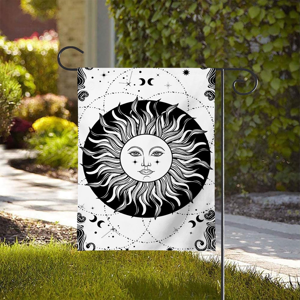 Black And White Celestial Sun Print House Flag