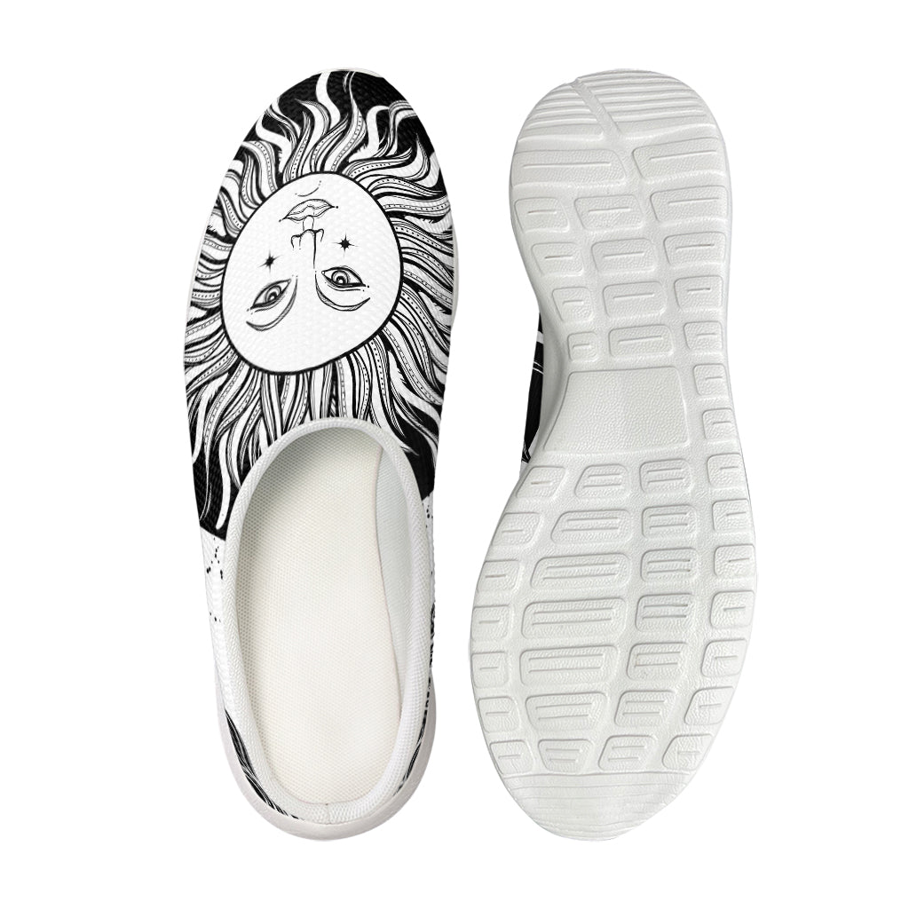 Black And White Celestial Sun Print Mesh Casual Shoes