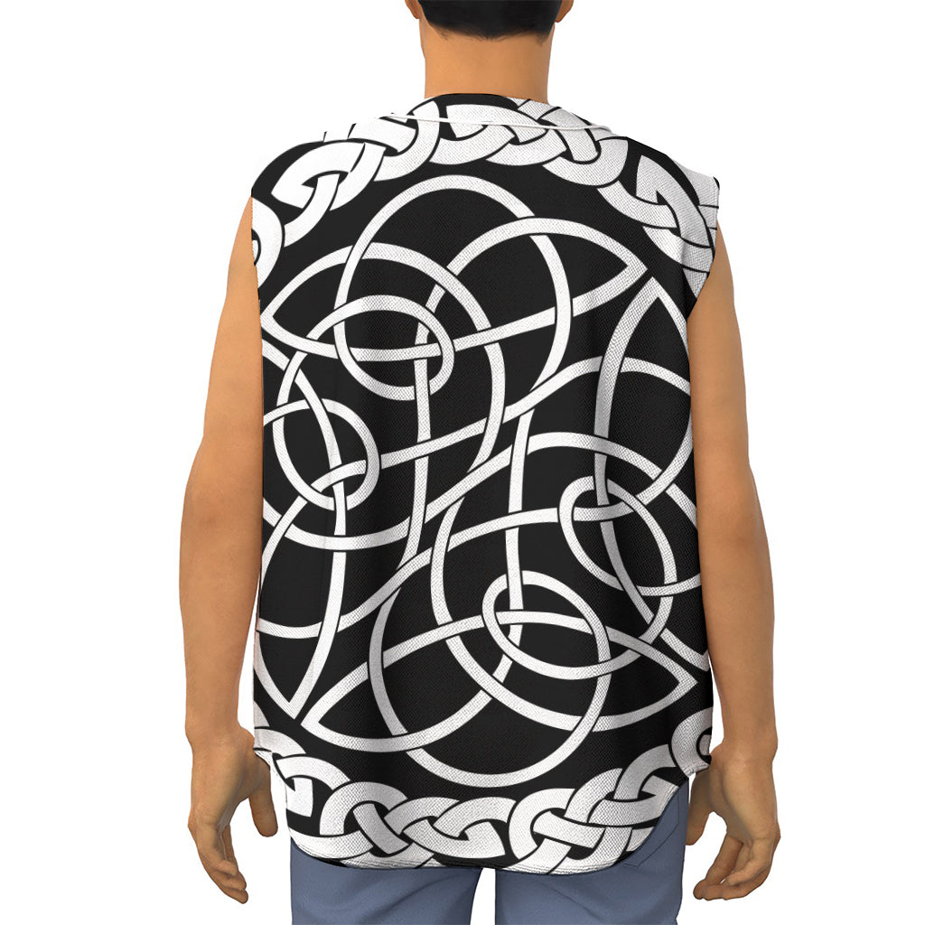 Black And White Celtic Knot Print Sleeveless Baseball Jersey