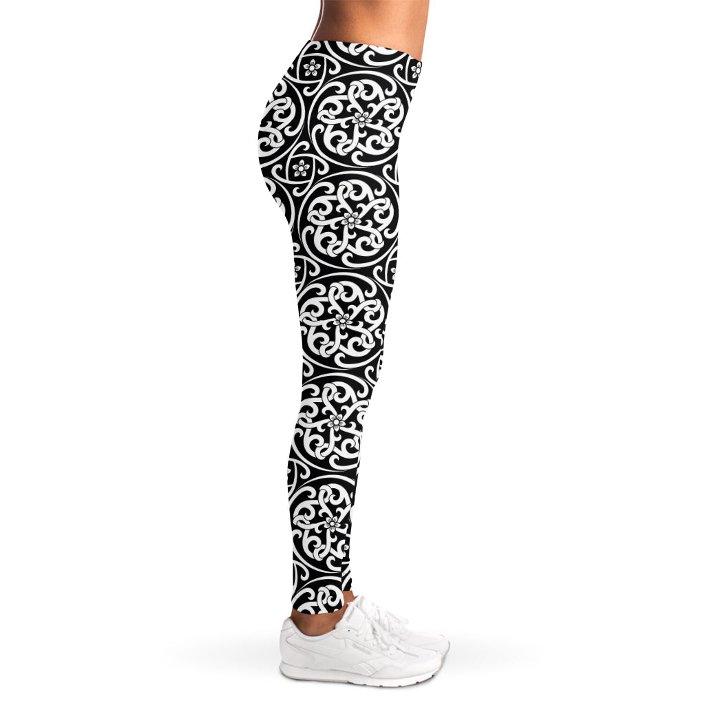 Black And White Celtic Pattern Print Women's Leggings