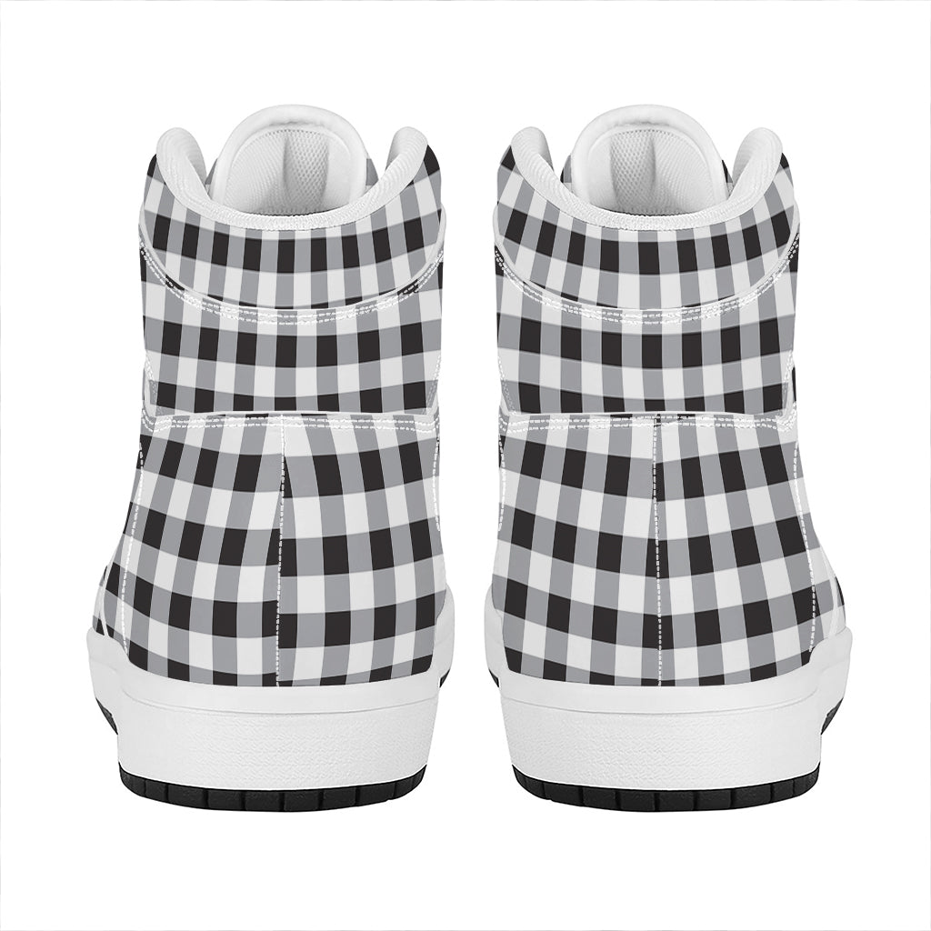 Black And White Check Pattern Print High Top Leather Sneakers