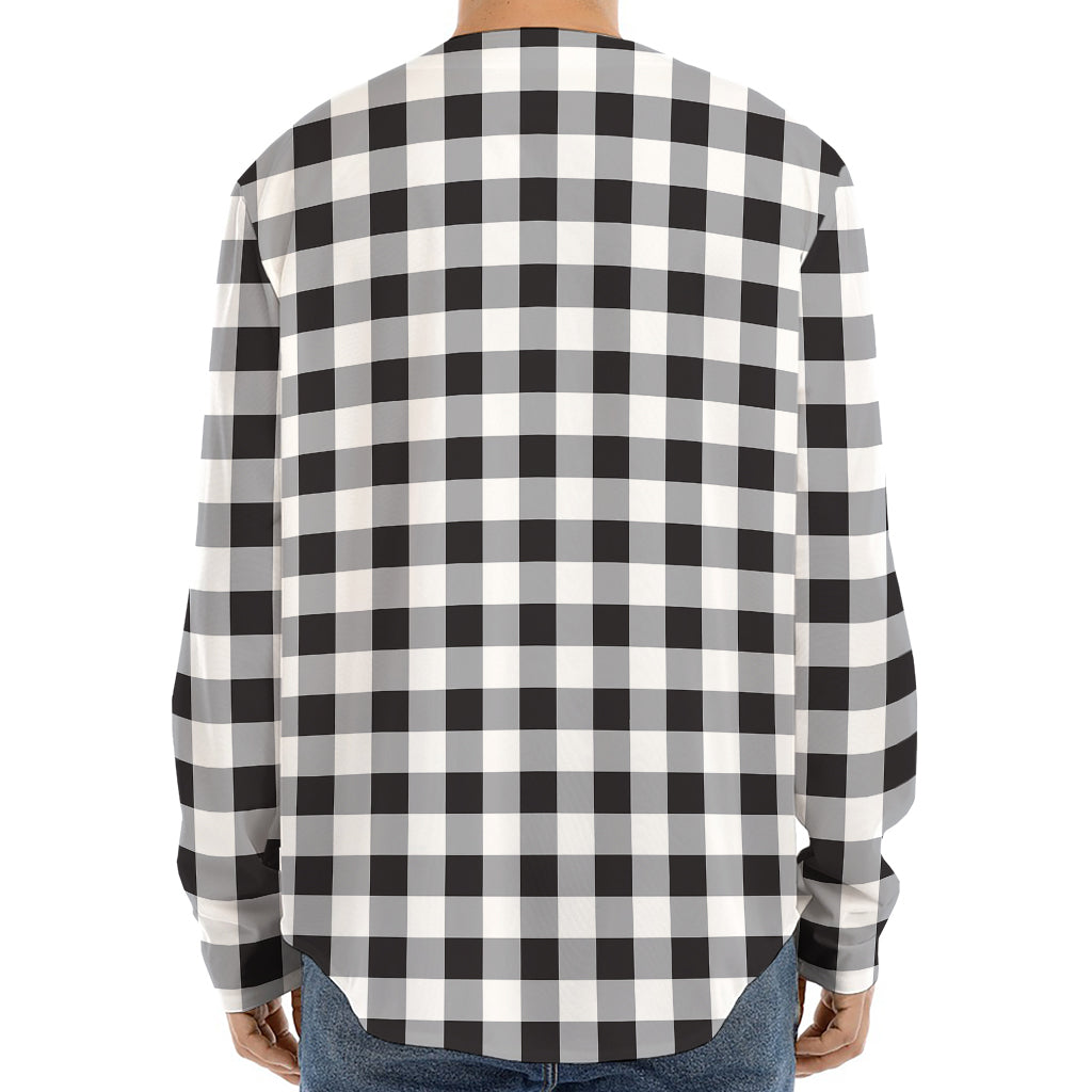 Black And White Check Pattern Print Long Sleeve Baseball Jersey