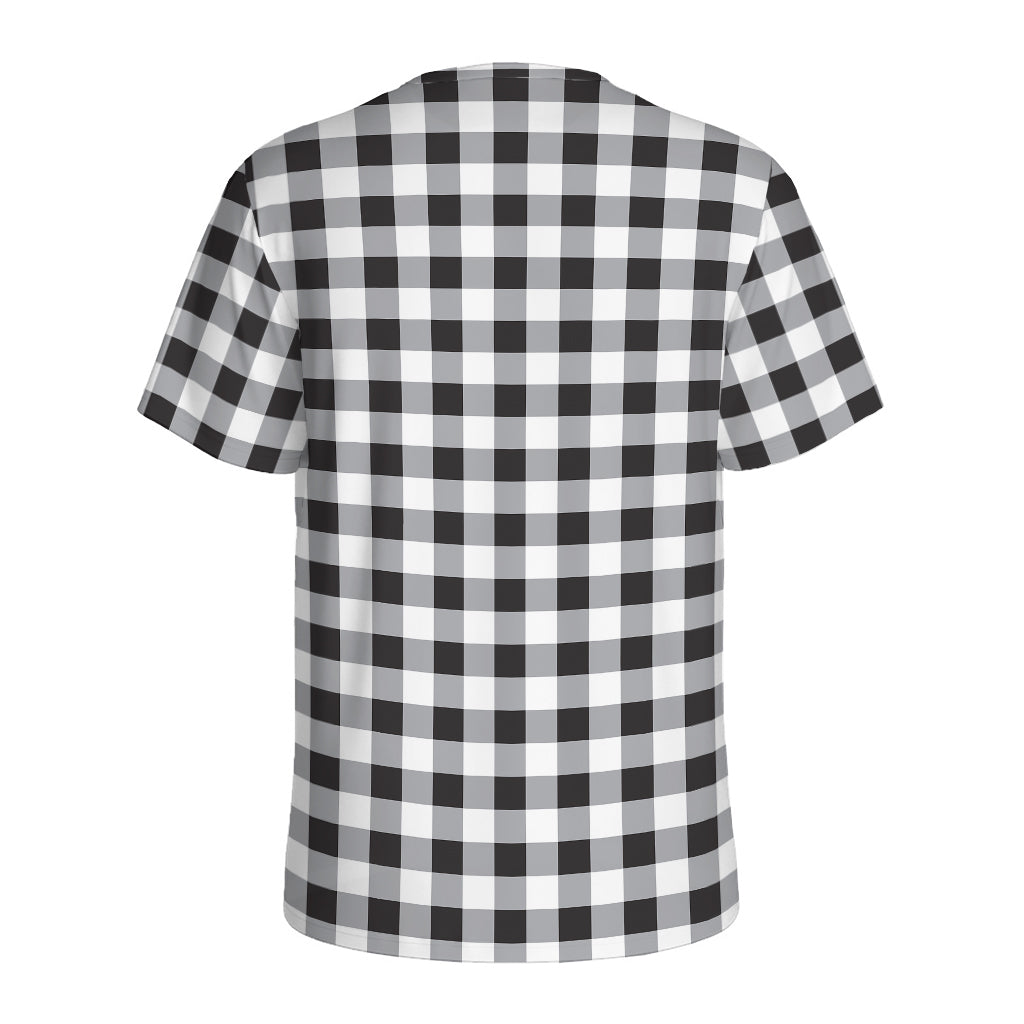 Black And White Check Pattern Print Men's Sports T-Shirt