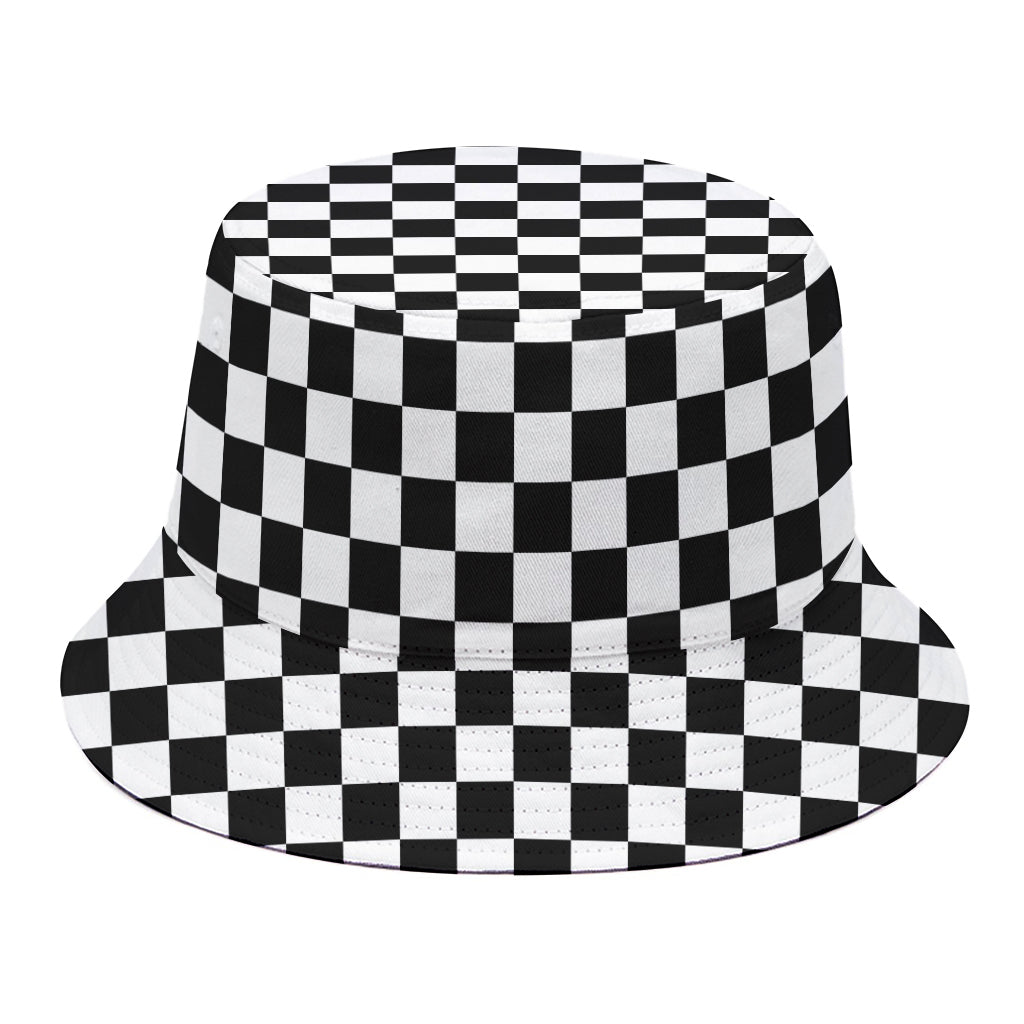 Black And White Checkered Pattern Print Bucket Hat