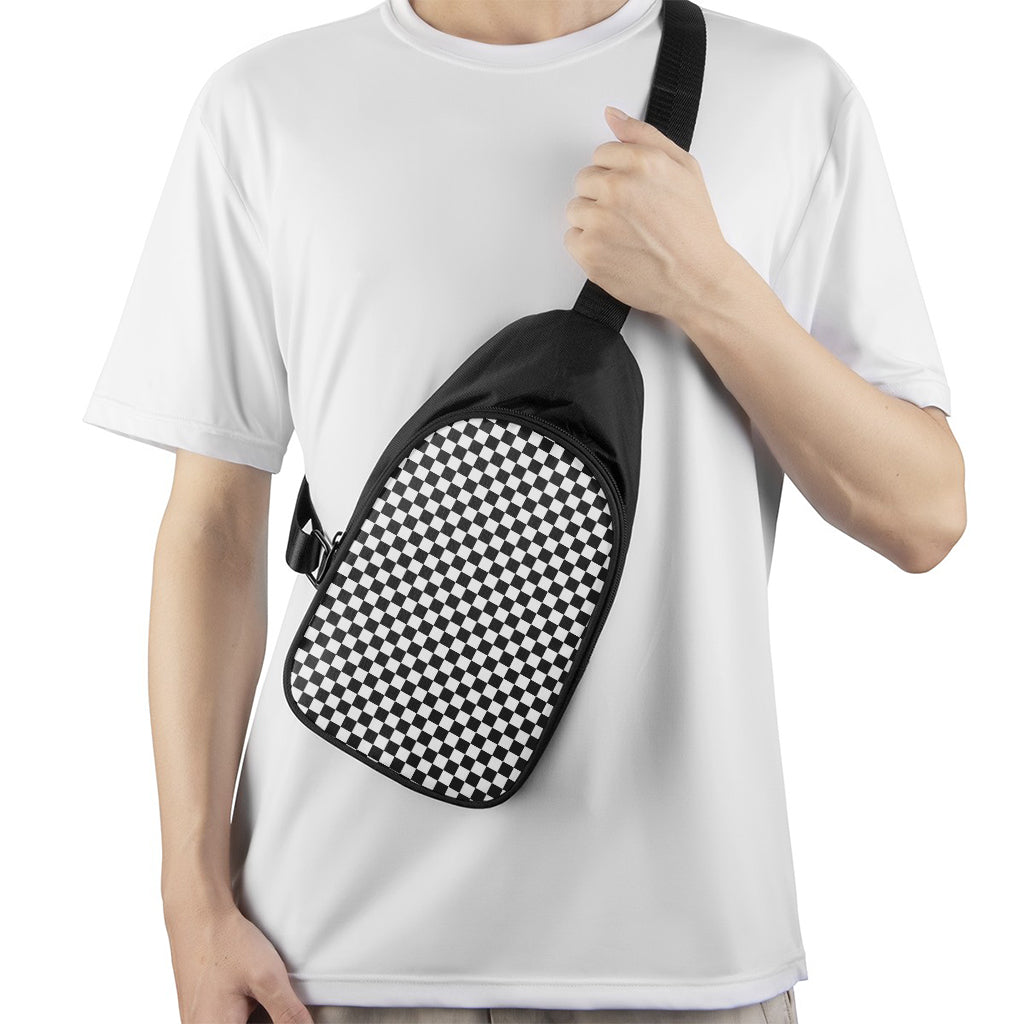 Black And White Checkered Pattern Print Chest Bag