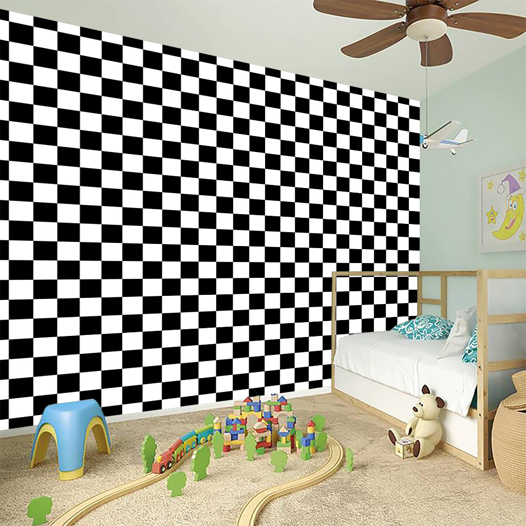 Black And White Checkered Pattern Print Wall Sticker