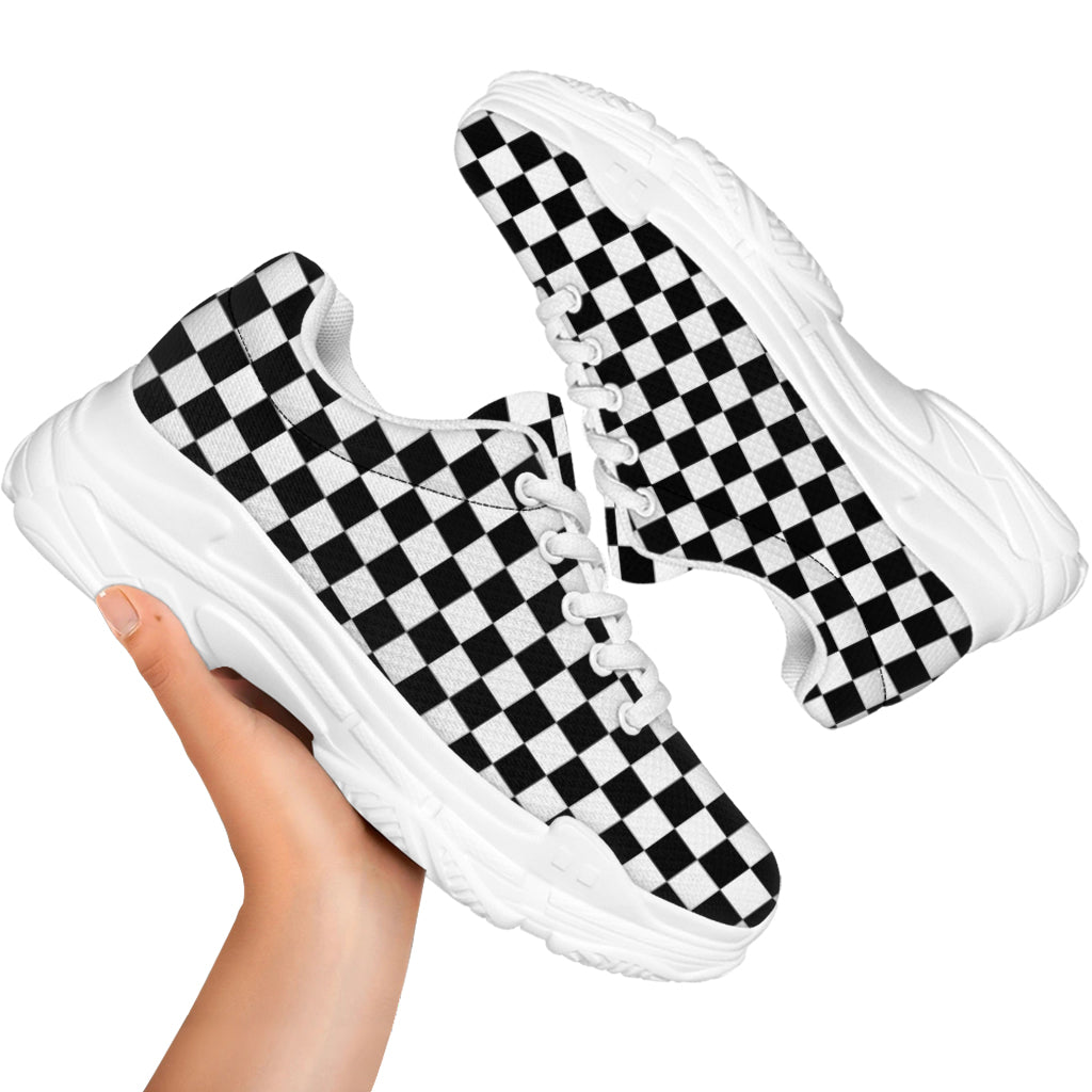 Black And White Checkered Pattern Print White Chunky Shoes