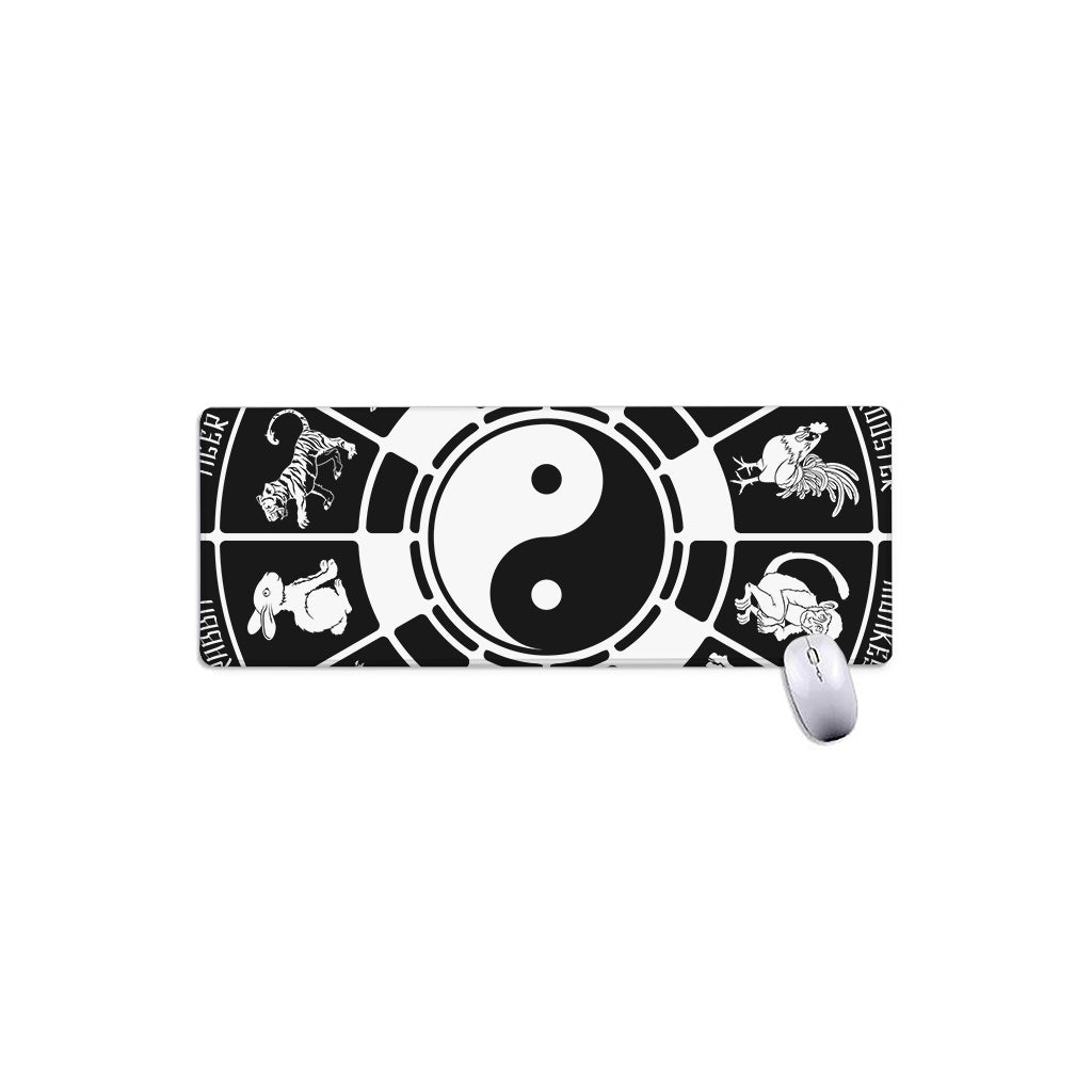 Black And White Chinese Zodiac Print Extended Mouse Pad
