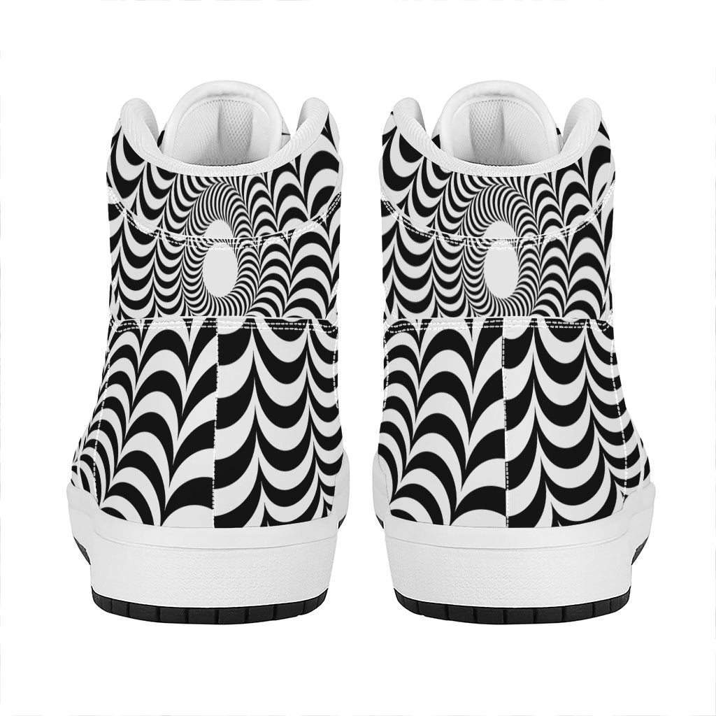 Black And White Circle Illusion Print High Top Leather Sneakers