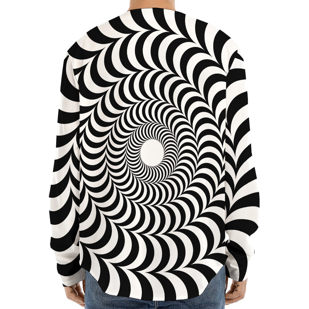 Black And White Circle Illusion Print Long Sleeve Baseball Jersey
