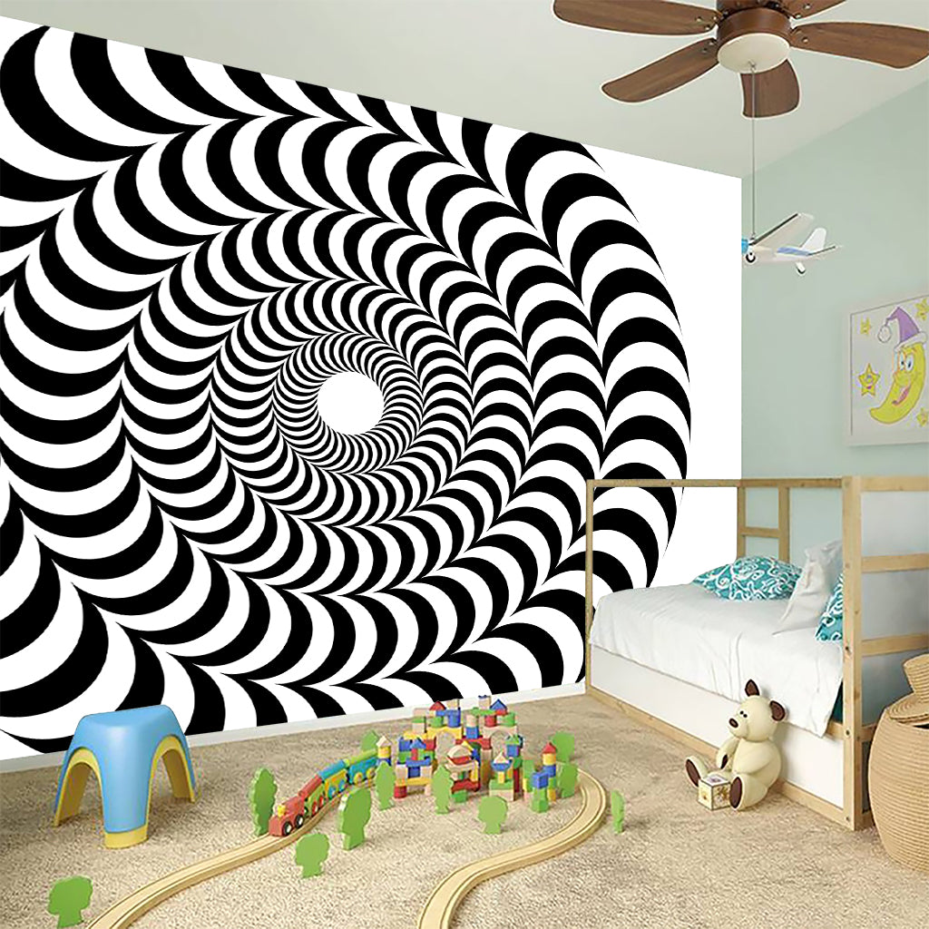Black And White Circle Illusion Print Wall Sticker