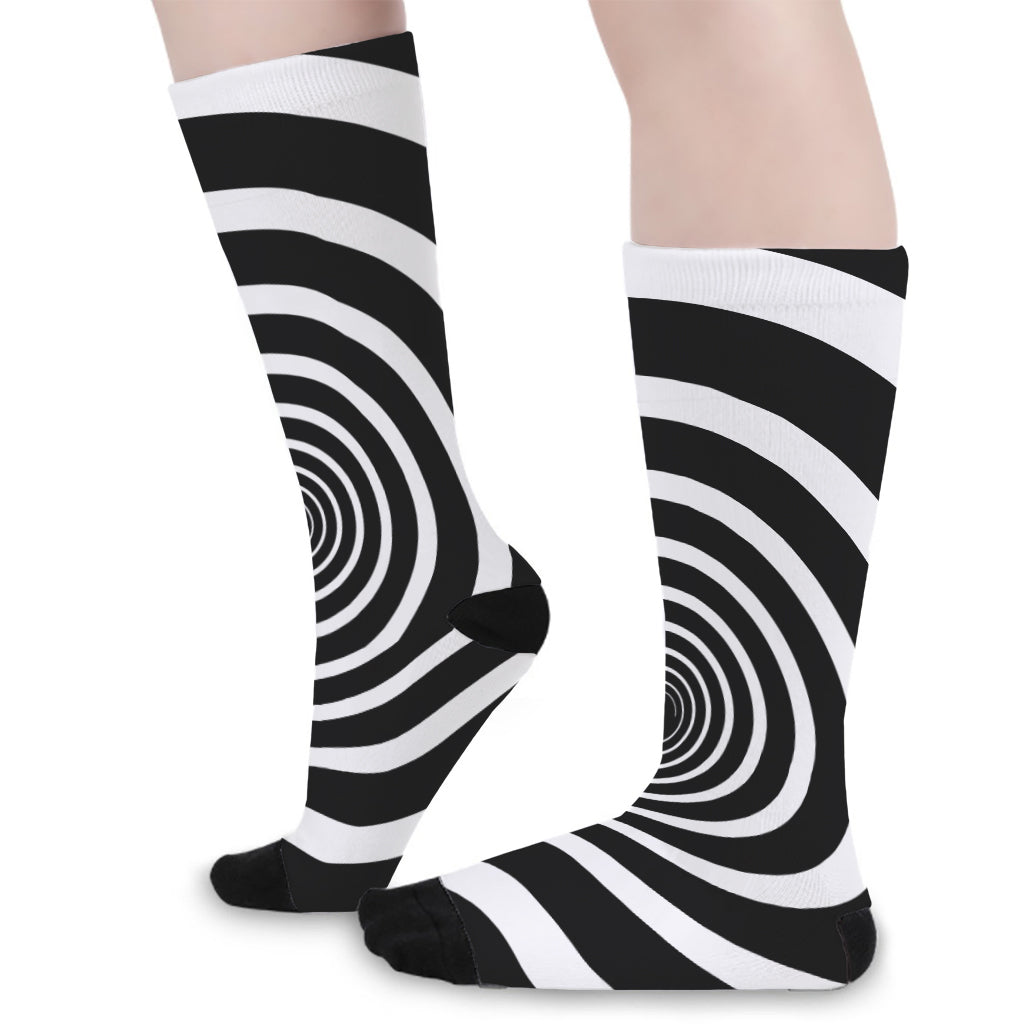 Black And White Circle Swirl Print Long Socks
