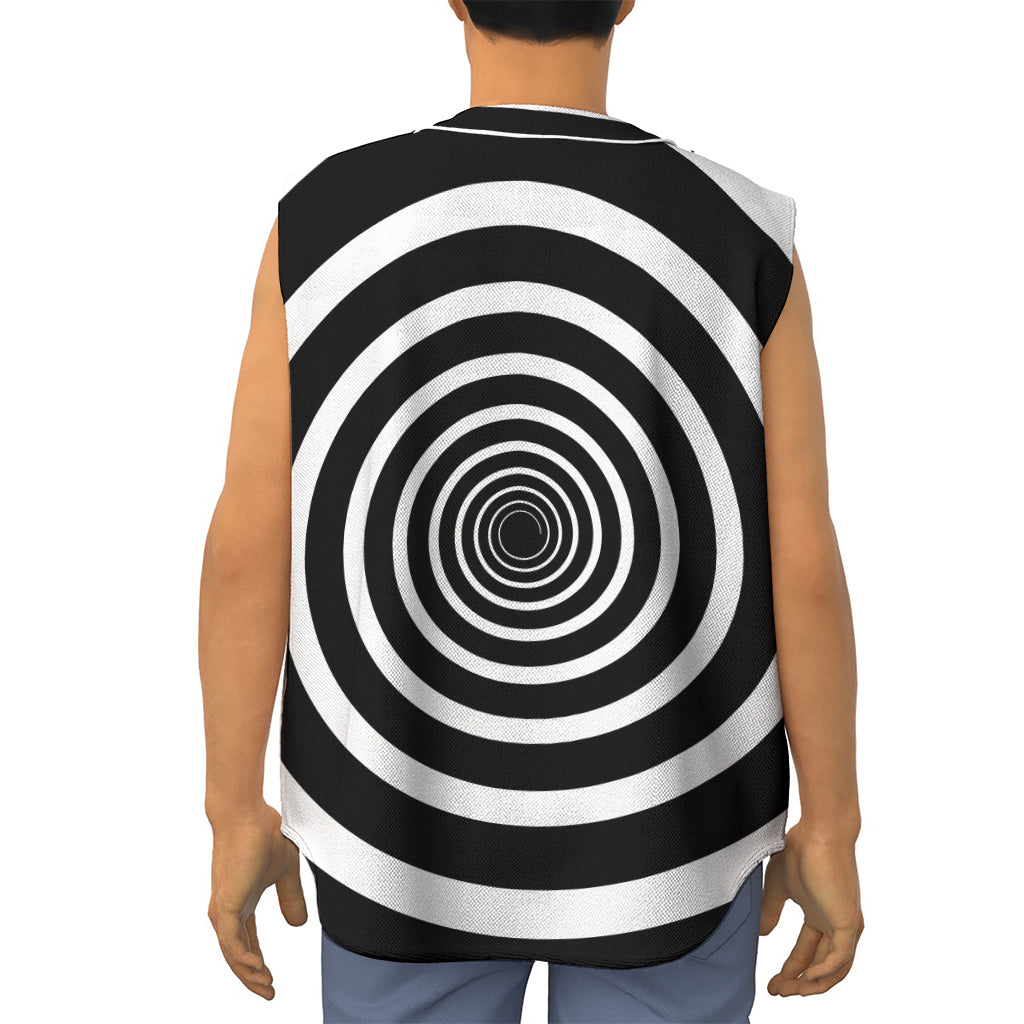 Black And White Circle Swirl Print Sleeveless Baseball Jersey