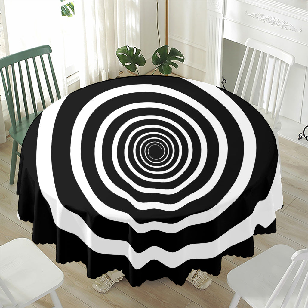 Black And White Circle Swirl Print Waterproof Round Tablecloth