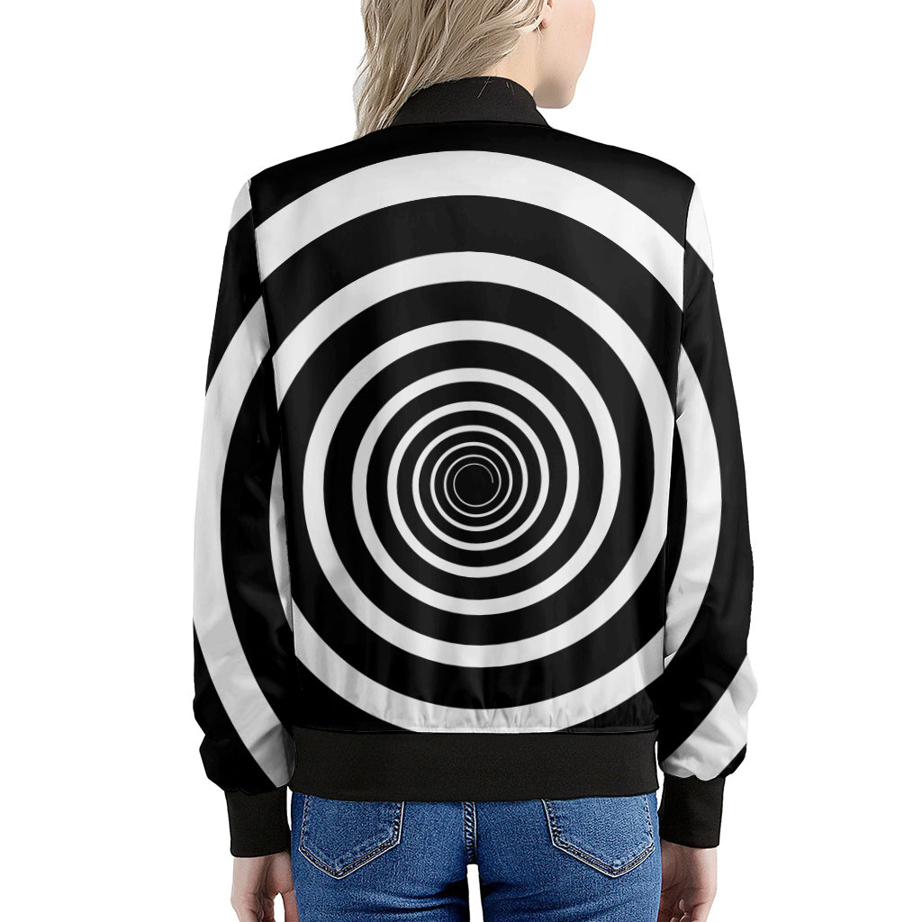 Black And White Circle Swirl Print Women's Bomber Jacket