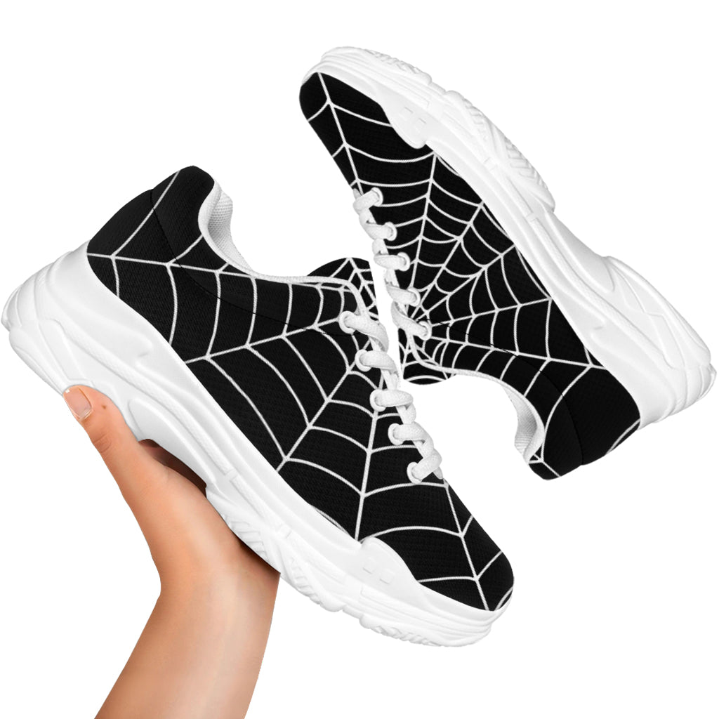 Black And White Cobweb Print White Chunky Shoes