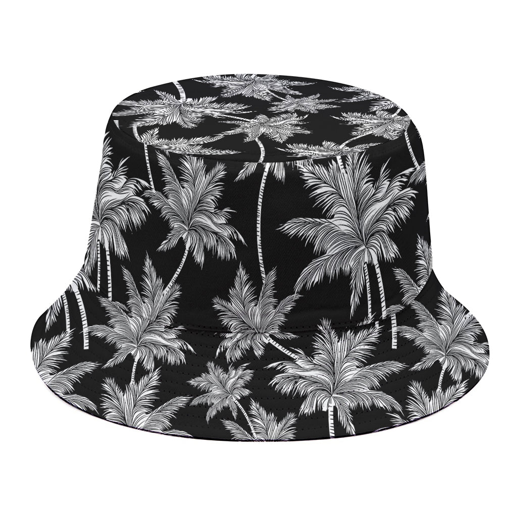 Black And White Coconut Tree Print Bucket Hat