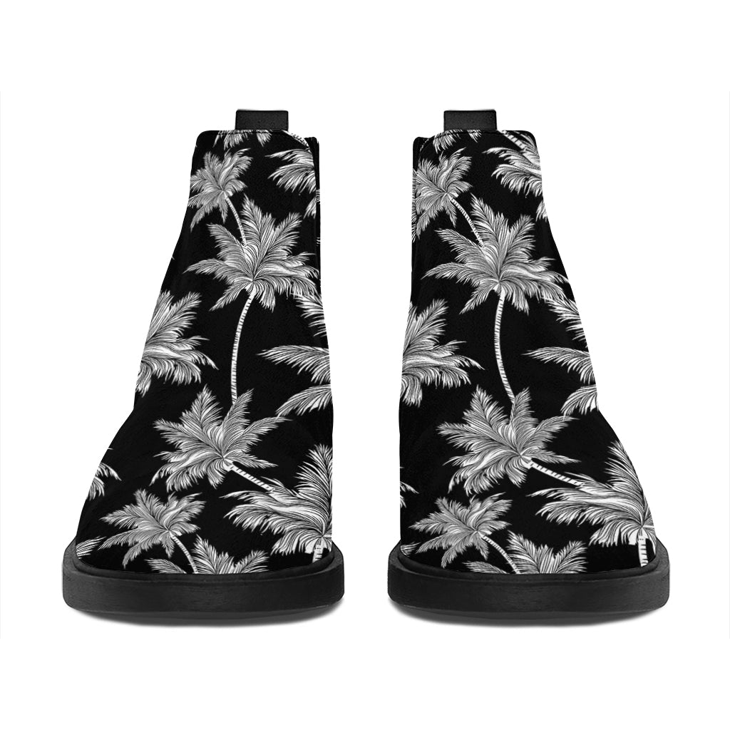 Black And White Coconut Tree Print Flat Ankle Boots