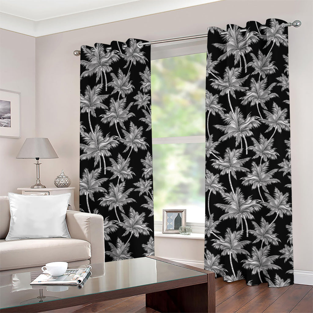 Black And White Coconut Tree Print Grommet Curtains