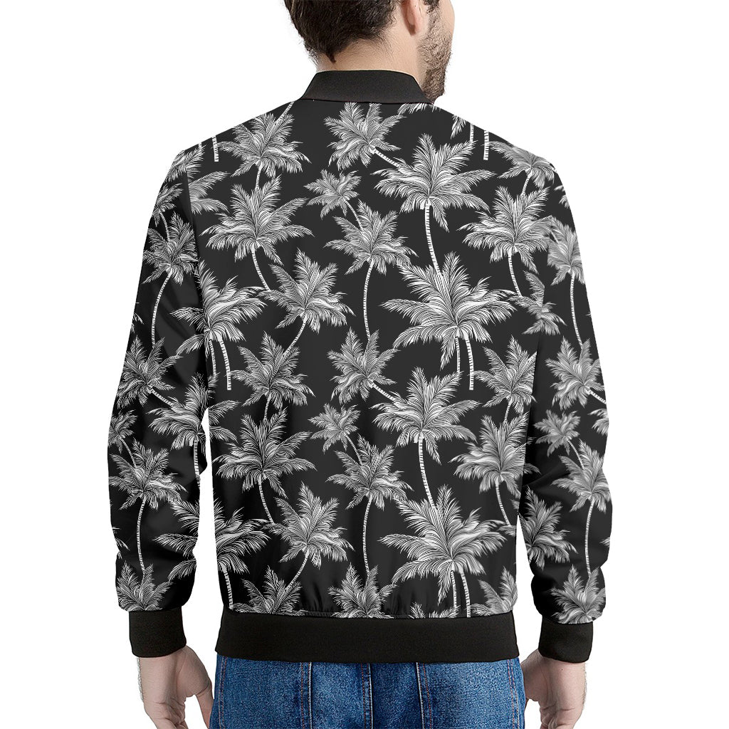Black And White Coconut Tree Print Men's Bomber Jacket