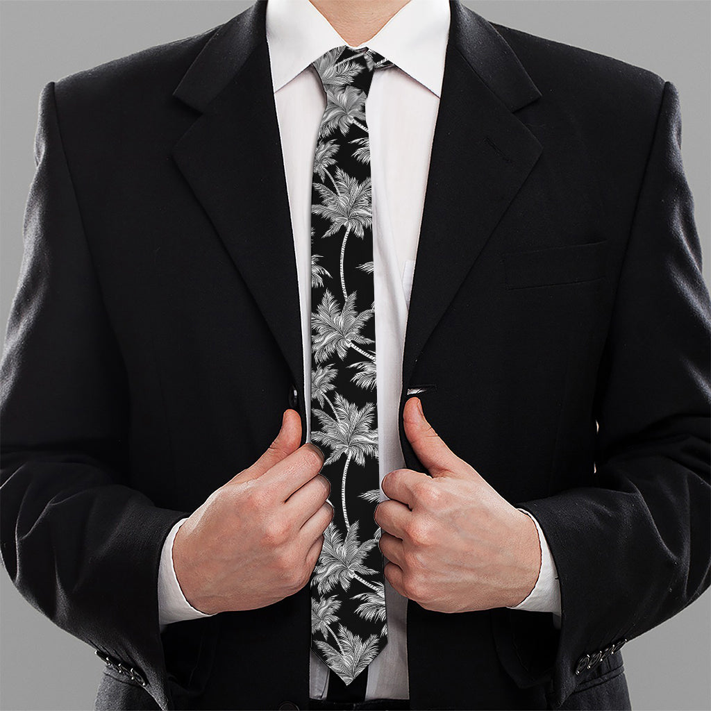 Black And White Coconut Tree Print Necktie