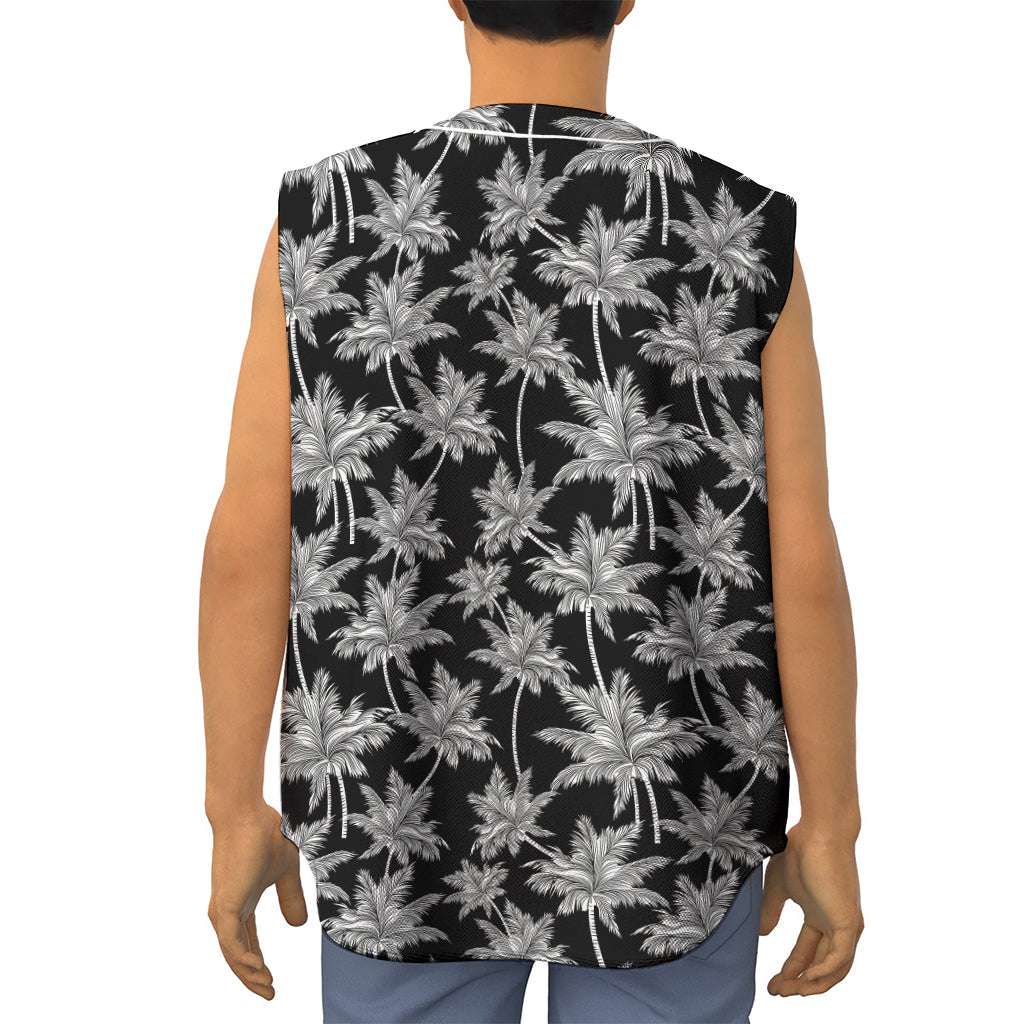 Black And White Coconut Tree Print Sleeveless Baseball Jersey