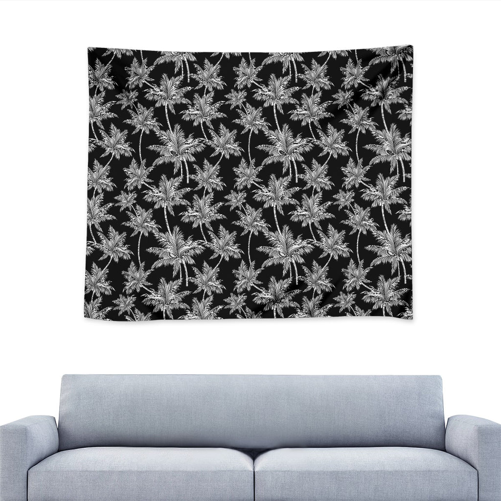 Black And White Coconut Tree Print Tapestry