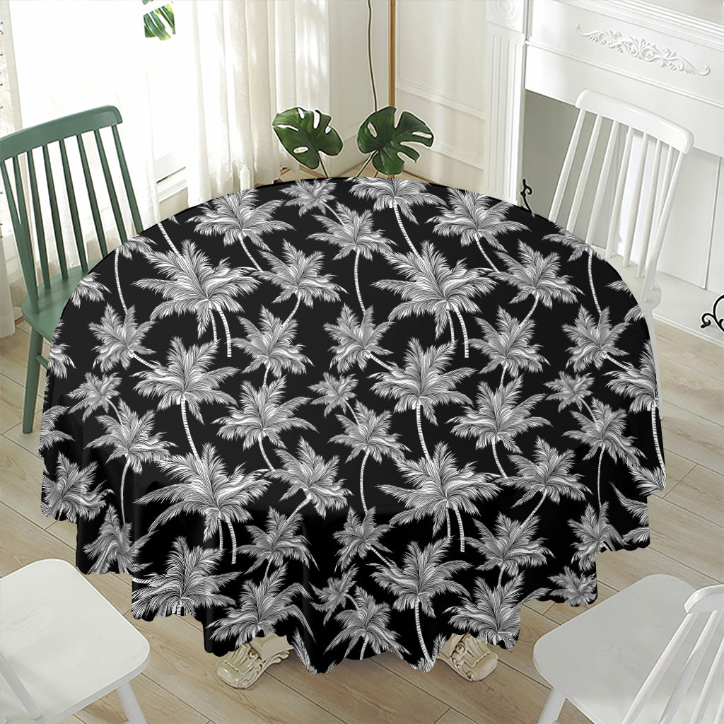 Black And White Coconut Tree Print Waterproof Round Tablecloth
