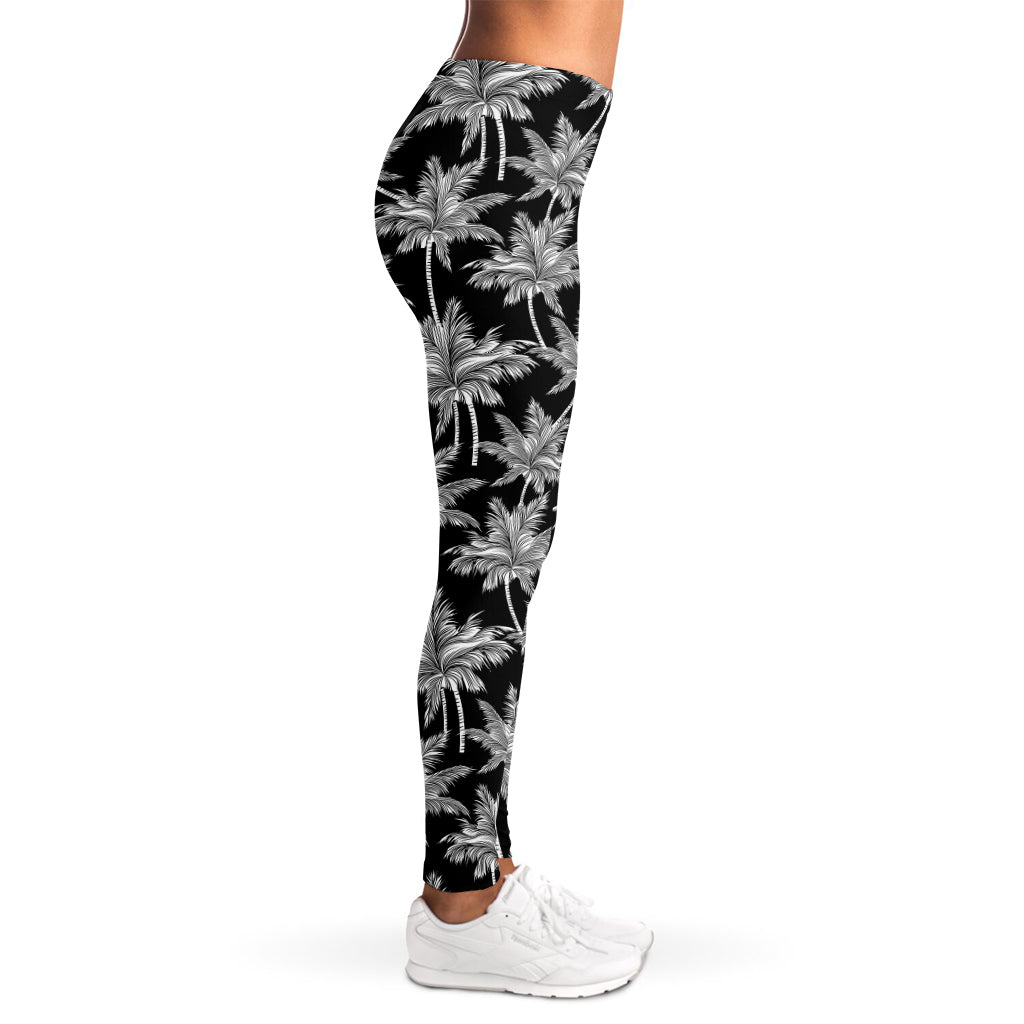 Black And White Coconut Tree Print Women's Leggings