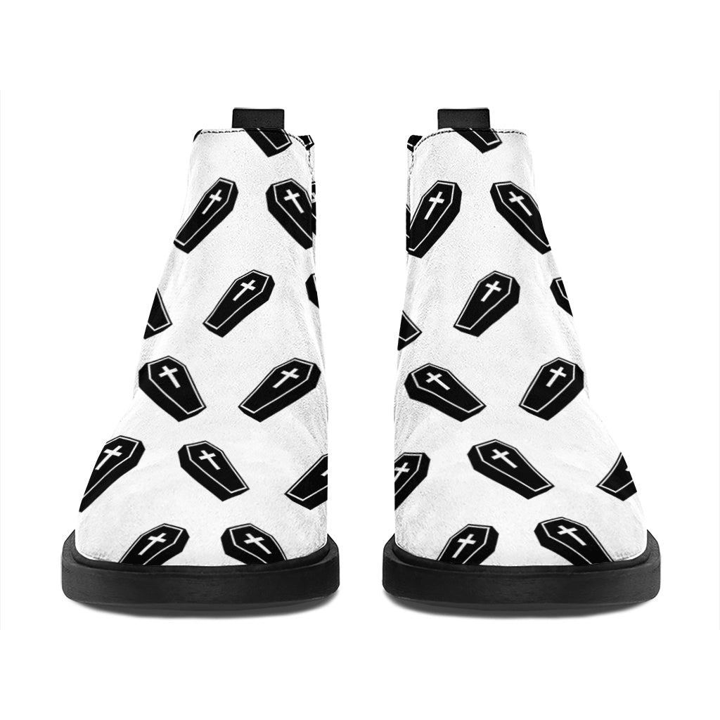 Black And White Coffin Pattern Print Flat Ankle Boots
