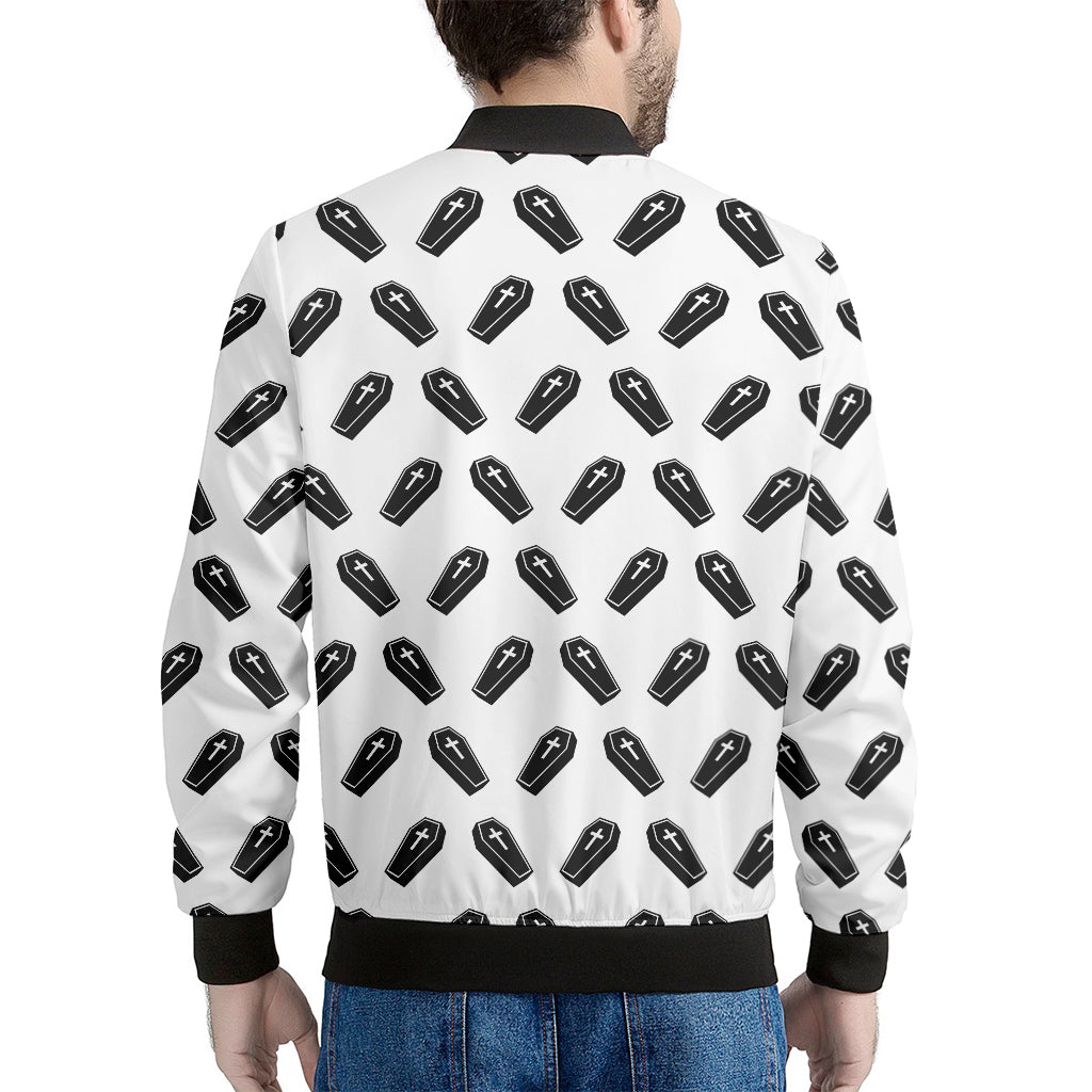 Black And White Coffin Pattern Print Men's Bomber Jacket