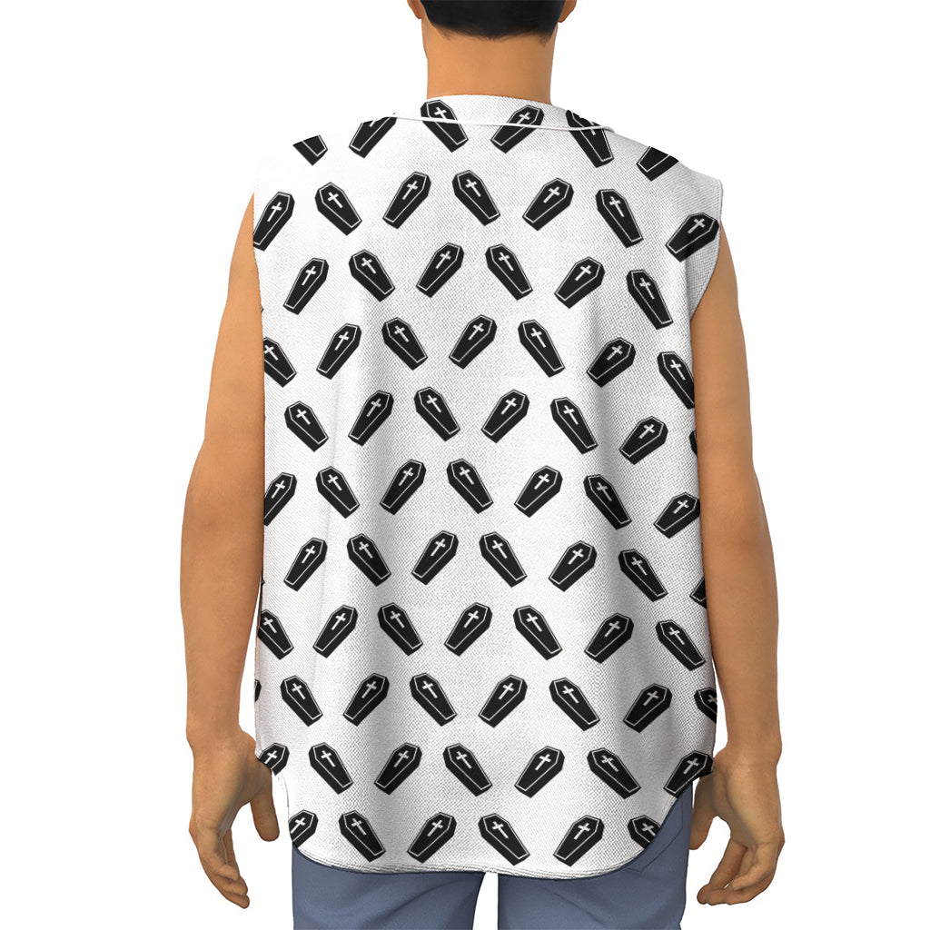 Black And White Coffin Pattern Print Sleeveless Baseball Jersey