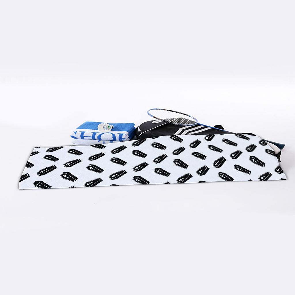 Black And White Coffin Pattern Print Sports Towel
