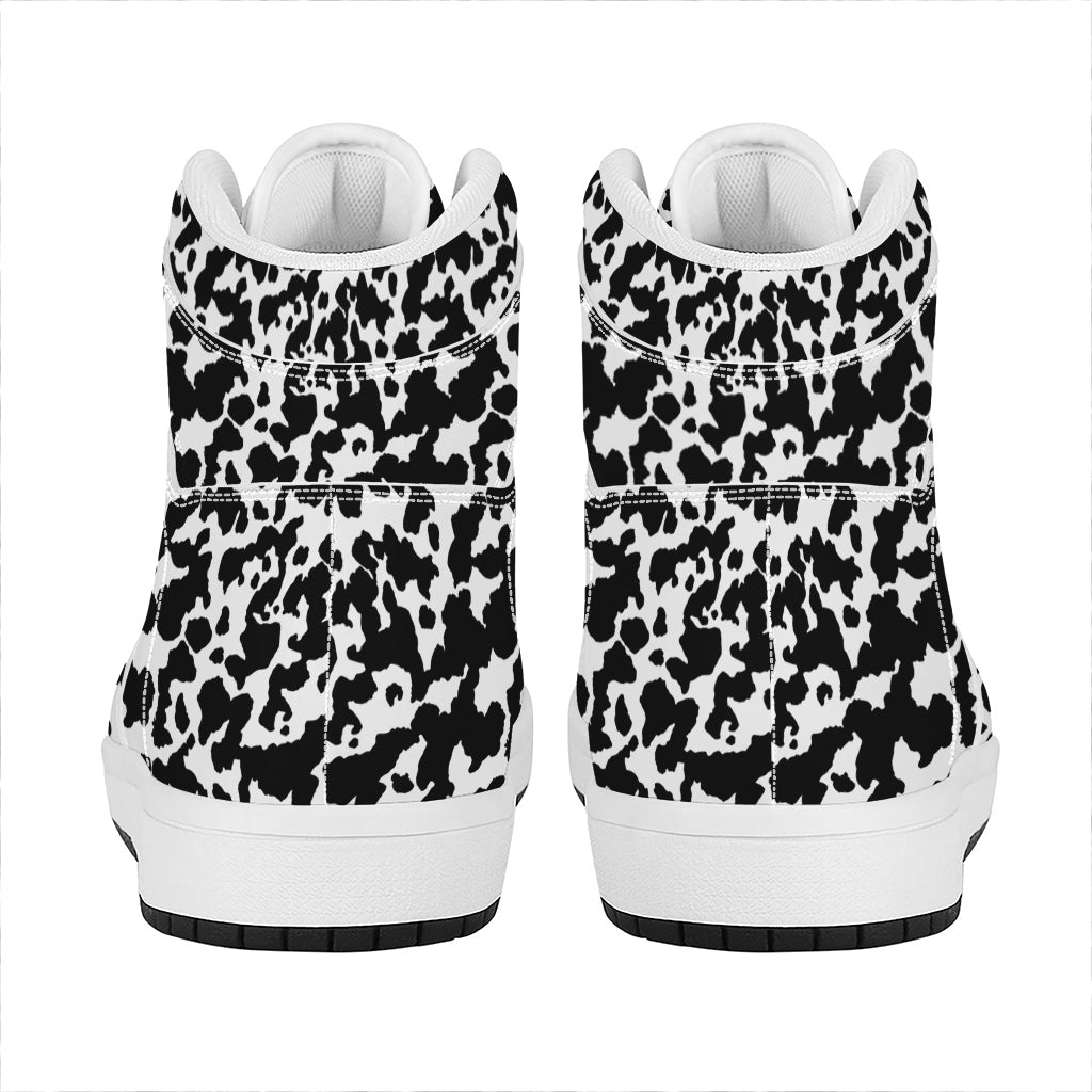 Black And White Cow Pattern Print High Top Leather Sneakers