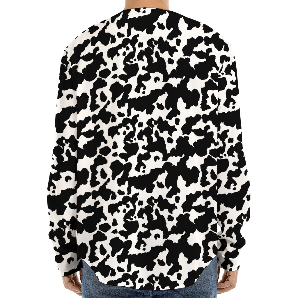 Black And White Cow Pattern Print Long Sleeve Baseball Jersey