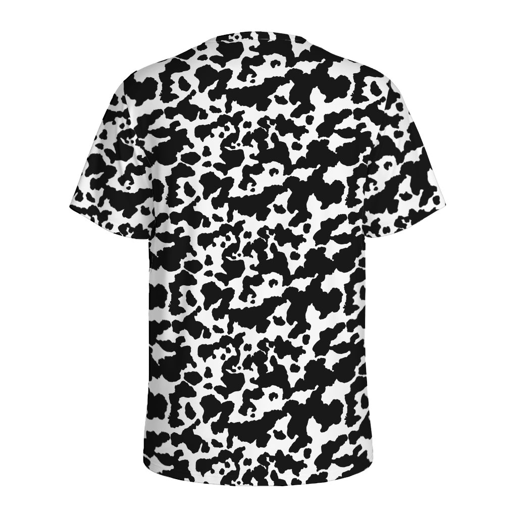 Black And White Cow Pattern Print Men's Sports T-Shirt
