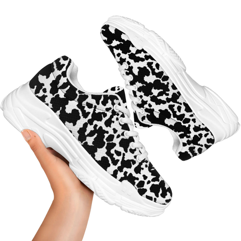 Black And White Cow Pattern Print White Chunky Shoes