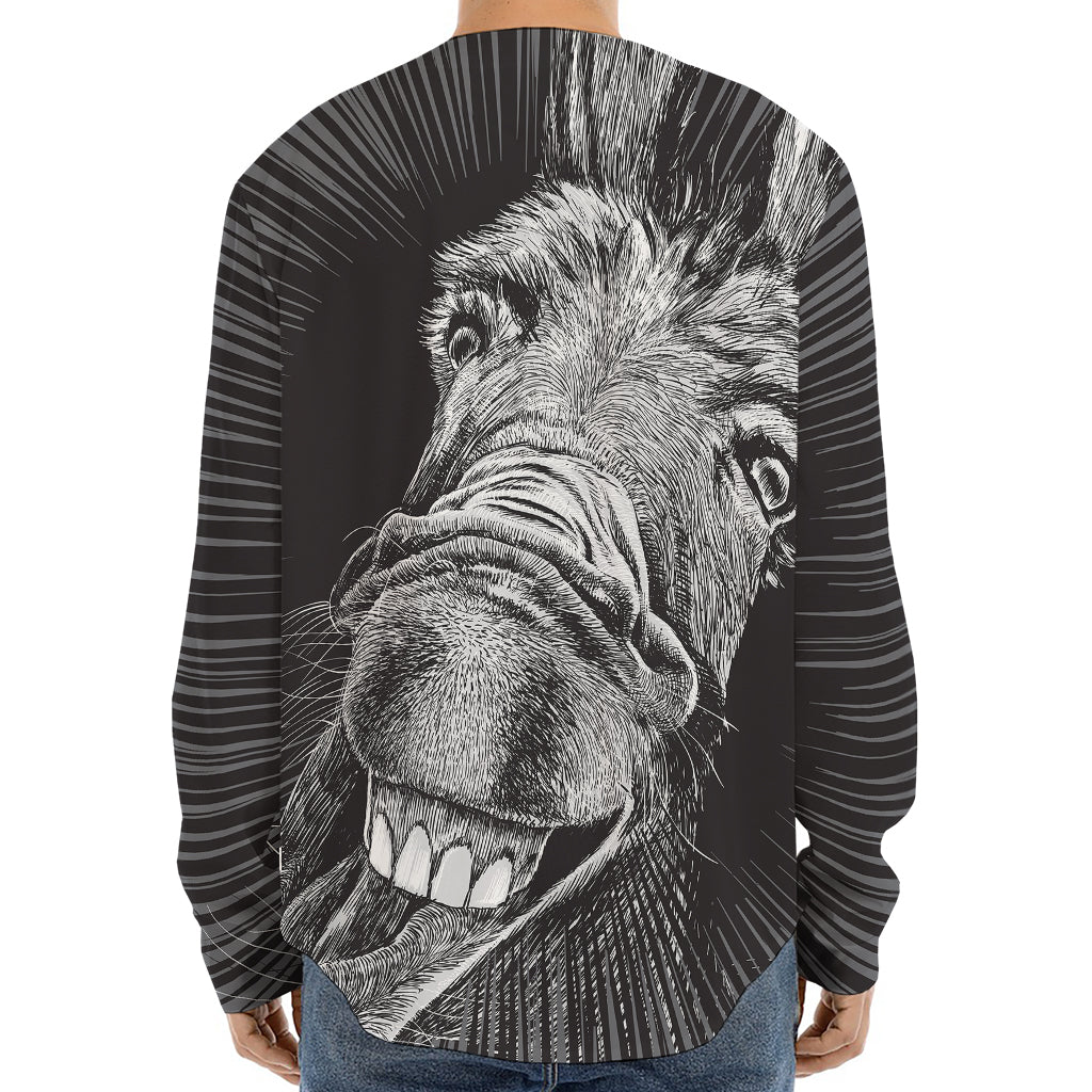 Black And White Crazy Donkey Print Long Sleeve Baseball Jersey