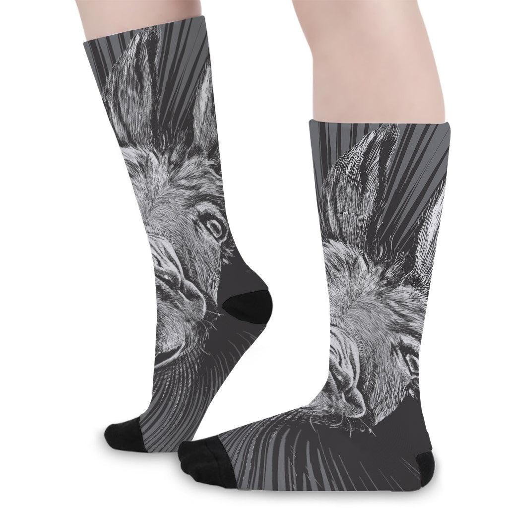 Black And White Crazy Donkey Print Long Socks