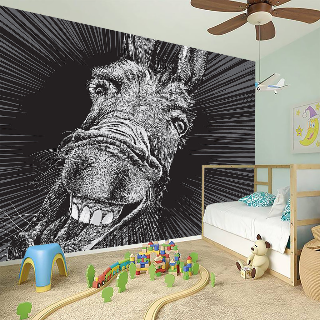 Black And White Crazy Donkey Print Wall Sticker