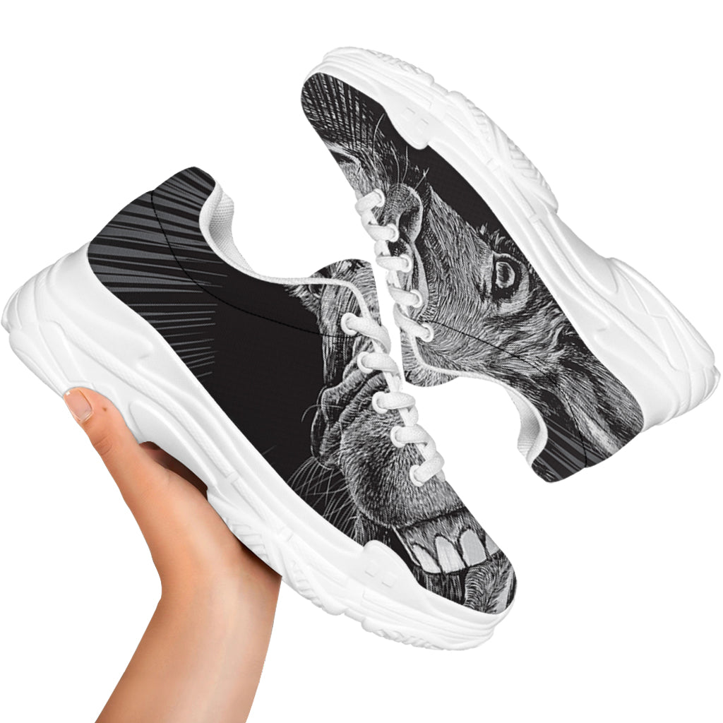 Black And White Crazy Donkey Print White Chunky Shoes